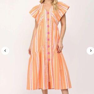Vibrant Orange and Pink Striped Midi Dress